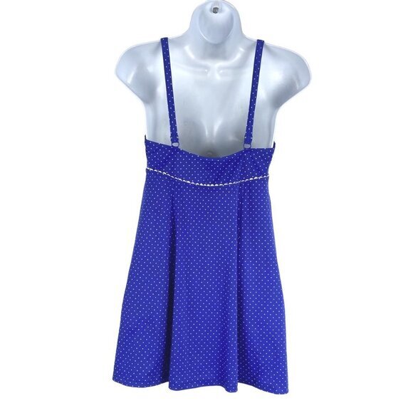 L.L. Bean One Piece‎ Swimsuit Dress Size 10 Long Polka Dot Blue White SW-1724 - Picture 4 of 9